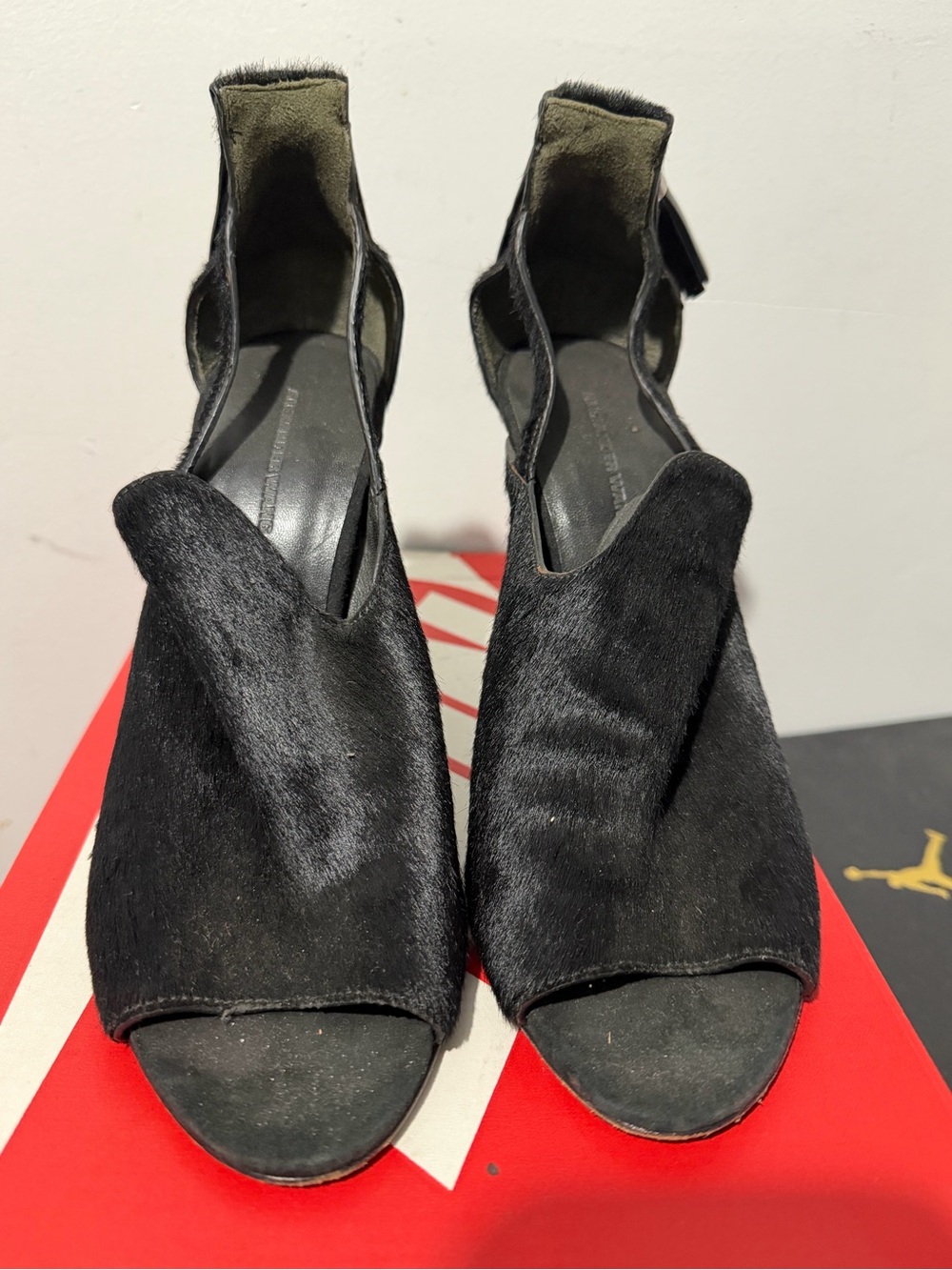 Alexander Wang Black Open-Toe Fur Mule Heels